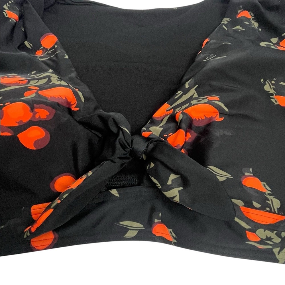 Cocoship Black and Orange Floral Tie-Front Swim Top - Picture 5 of 8